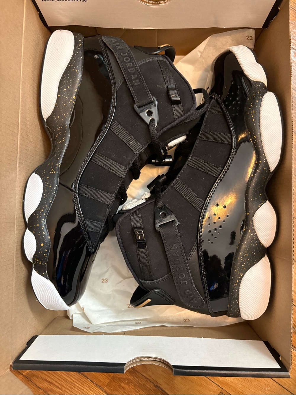 Jordan Men’s Black with White & Gold Speckle Sneakers